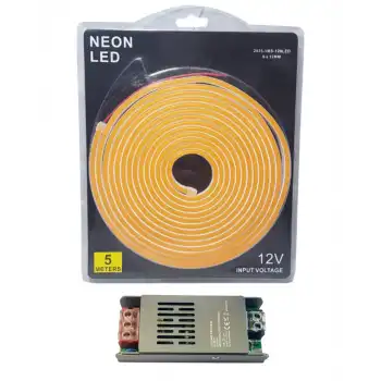 5 Metre 12 Volt 6x12 mm Esnek Amber Neon Led  5A Slim Trafo Set