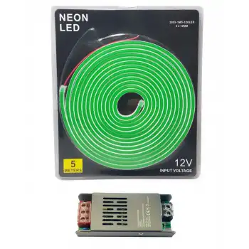 5 Metre 12 Volt 6x12 mm Esnek Yeşil Neon Led 5A Slim Trafo Set