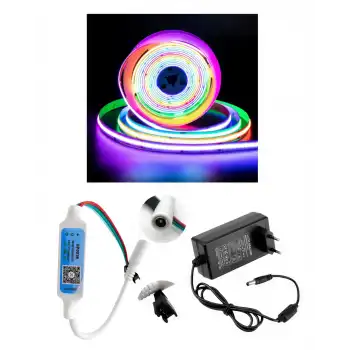 5 Metre 12V 12mm İç Mekan 720 Pixel Cob Ledli SP621 Bluetooth Cep Telefonundan Kumandalı 5A Priz Tipi Plastik Adaptörlü Set