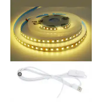 5 Metre 5 Volt 2835 SMD 3000 K Günışığı İç Mekan 60 Ledli Şerit USB li Anahtarlı Beyaz Güç Kablosu Set