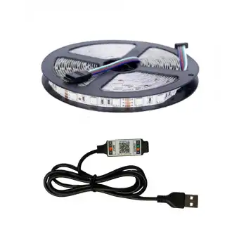 5 Metre 5V 60 Ledli RGB İç Mekan Şerit Led Usb Kablolu Bluetoothlu Telefondan Led Kontrol Üniteli Set