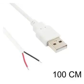 5 Volt 2 Amper 100 cm Ucu Açık USB li Beyaz Renk Erkek Güç Kablosu