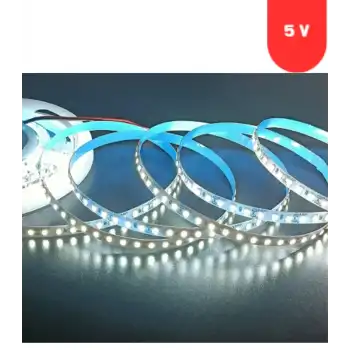 5 Volt 5 mm 2835 SMD 6500 K Beyaz İç Mekan 120 Ledli 5 Metre Şerit Led