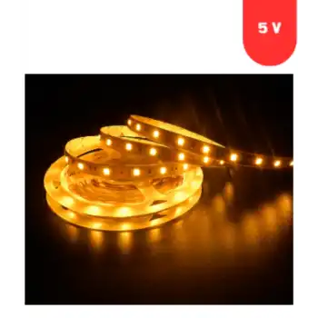 5 Volt 5 mm 2835 SMD Sarı Amber İç Mekan 120 Ledli 5 Metre Şerit Led