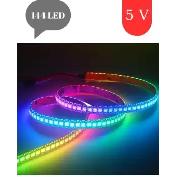 5 Volt IC2812 ARGB Pixel Magic Kayar 144 Led IP20 İç Mekan 1 Metre Şerit Led