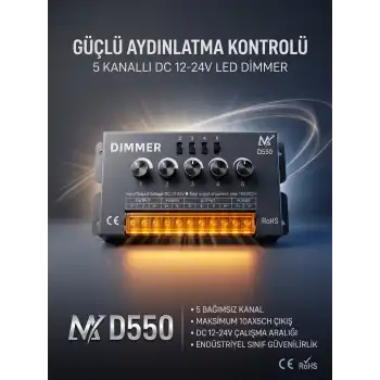 50A 12V - 24V 5 Kanal Manuel Tek Renk Dimmer