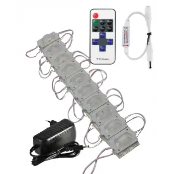 20 Adet 12 Volt 1.2 Watt Dar Açılı Tek Lensli 3000K Günışığı Led Modül 12A Tek Renk RF Dimmer 2A Priz Tipi Adaptör Set