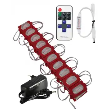 20 Adet 12 Volt 1.2 Watt Dar Açılı Tek Lensli Kırmızı Led Modül 12A Tek Renk RF Dimmer 2A Priz Tipi Adaptör Set