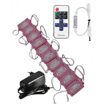 20 Adet 12 Volt 1.2 Watt Dar Açılı Tek Lensli Pembe Led Modül 12A Tek Renk RF Dimmer 2A Priz Tipi Adaptör Set