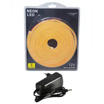 5 Metre 12 Volt 6x12 mm Esnek  Amber Neon Led 3A Plastik Adaptör Set