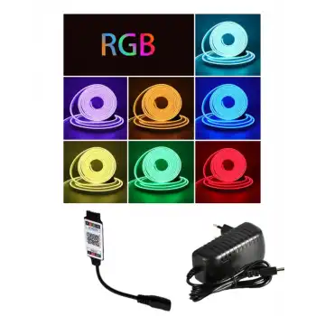 5 Metre 12 Volt 6x12 mm Esnek RGB Neon Led Bluetoothlu Telefondan Kumandalı 3A Plastik Adaptör Set