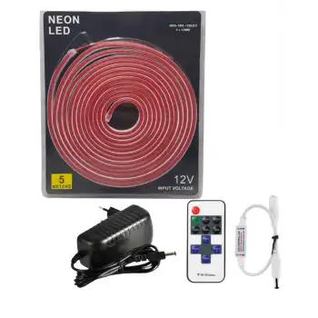 5 Metre 12 Volt 6x12 mm Esnek Kırmızı Neon Led 12A Tek Renk Kumandalı RF Dimmer 3A Plastik Adaptör Set