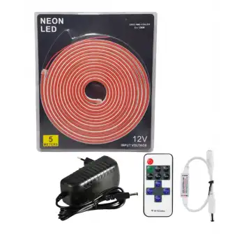 5 Metre 12 Volt 6x12 mm Esnek Pembe Neon Led 12A Tek Renk Kumandalı RF Dimmer 3A Plastik Adaptör Set