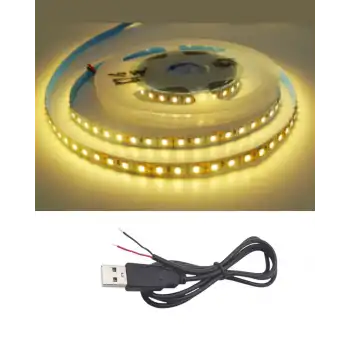 5 Metre 5 Volt 2835 SMD 3000 K Günışığı İç Mekan 60 Ledli Şerit USB li Siyah Güç Kablosu Set