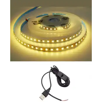 5 Metre 5 Volt 2835 SMD 3000 K Günışığı İç Mekan 60 Ledli Şerit USB li Anahtarlı Siyah Güç Kablosu Set