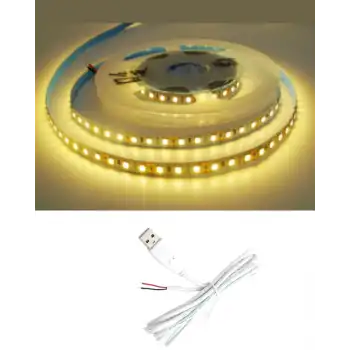5 Metre 5 Volt 2835 SMD 3000 K Günışığı İç Mekan 60 Ledli Şerit USB li Beyaz Güç Kablosu Set
