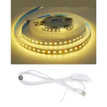 5 Metre 5 Volt 2835 SMD 3000 K Günışığı İç Mekan 60 Ledli Şerit USB li Anahtarlı Beyaz Güç Kablosu Set