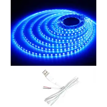 5 Metre 5 Volt 2835 SMD Mavi İç Mekan 60 Ledli Şerit USB li Beyaz Güç Kablosu Set