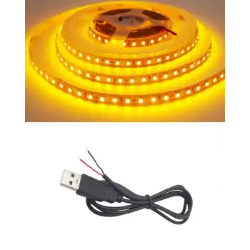 5 Metre 5 Volt 2835 SMD Amber İç Mekan 60 Ledli Şerit USB li Siyah Güç Kablosu Set