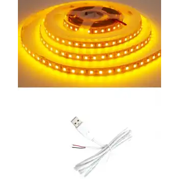 5 Metre 5 Volt 2835 SMD Amber İç Mekan 60 Ledli Şerit USB li Beyaz Güç Kablosu Set