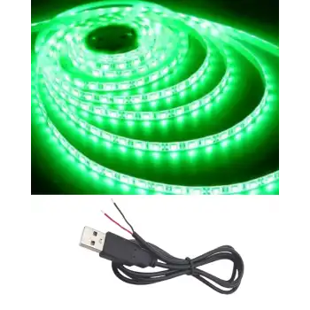 5 Metre 5 Volt 2835 SMD Yeşil İç Mekan 60 Ledli Şerit USB li Siyah Güç Kablosu Set