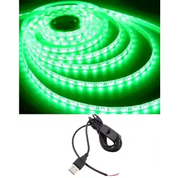 5 Metre 5 Volt 2835 SMD Yeşil İç Mekan 60 Ledli Şerit USB li Anahtarlı Siyah Güç Kablosu Set