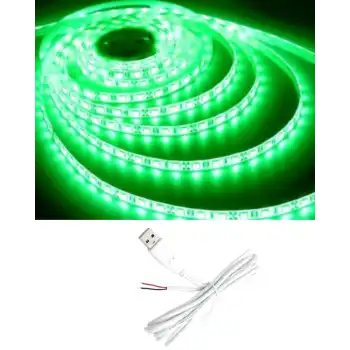 5 Metre 5 Volt 2835 SMD Yeşil İç Mekan 60 Ledli Şerit USB li Beyaz Güç Kablosu Set