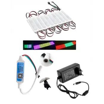 20 Adet 12V 3 Watt Argb Pixel Cob Modül SP621 Bluetooth Cep Telefonundan Kumandalı 5A Priz Tipi Plastik Adaptörlü Set