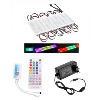 20 Adet 12V 3 Watt Argb Pixel Cob Modül SP611E Tek Çıkışlı Sese ve Müziğe Duyarlı 5A Priz Tipi Plastik Adaptörlü Set