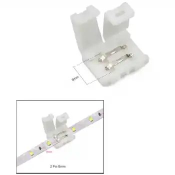 Tek Renk 8 mm Şerit Led Birleştirme Aparatı Lehimsiz 2 Pin 10 Adet
