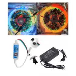 10 Metre 12V Dış Mekan 60 Pixel Ledli Bluetooth Cep Telefonundan Kumandalı 8A Plastik Adaptörlü Set