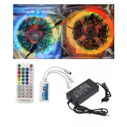 10 Metre 12V İç Mekan 60 Pixel Ledli SP611E Çift Çıkışlı Sese ve Müziğe Duyarlı 8A Plastik Adaptörlü Set