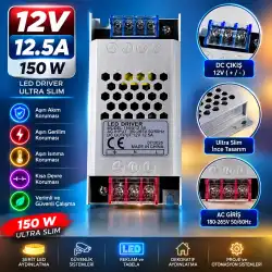 12 Volt 12.5 Amper 150 Watt Ultra Slim Metal Kasa Trafo