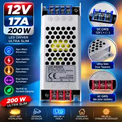 12 Volt 17 Amper 200 Watt Ultra Slim Metal Kasa Trafo