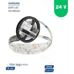 24 Volt 2835 Samsung 60 Led 4000 K Naturel Beyaz Dış Mekan 5 Metre Şerit Led IP65