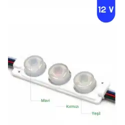 12 Volt 3 Watt 3 Lensli Rgb 3030 SMD Led Modül IP65 10 Adet Modül