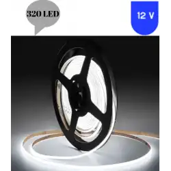 12 Volt 8 mm 320 Ledli Esnek Cob Şerit 6500 K Beyaz İç Mekan 5 Metre
