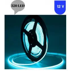 12 Volt 8 mm 320 Ledli Esnek Cob Şerit Turkuaz İç Mekan 5 Metre