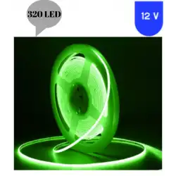 12 Volt 8 mm 320 Ledli Esnek Cob Şerit Yeşil İç Mekan 5 Metre