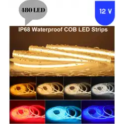 12 Volt 8 mm 480 Ledli Esnek Cob Şerit Sarı Amber Dış Mekan IP68 5 Metre