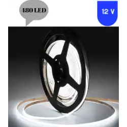 12 Volt 8 mm 480 Ledli Esnek Cob Şerit 6500 K Beyaz İç Mekan 5 Metre