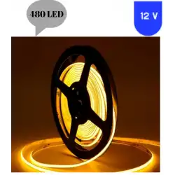 12 Volt 8 mm 480 Ledli Esnek Cob Şerit Sarı Amber Dış Mekan IP68 5 Metre