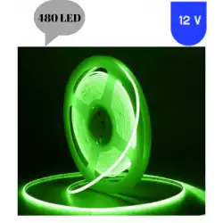 12 Volt 8 mm 480 Ledli Esnek Cob Şerit Yeşil Dış Mekan IP68 5 Metre