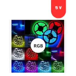 5V Volt RGB 5050 SMD İç Mekan 60 Led 5 Metre Şerit Led