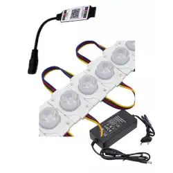 20 Adet 12 Volt 1.5 Watt Tek Lensli Rgb 3030 Led Modül Bluetooth Kumanda 5A Plastik Adaptör Set