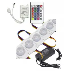 20 Adet 12 Volt 1.5 Watt Tek Lensli Rgb 3030 Led Modül 24 Tuşlu RGB Kumanda 5A Plastik Adaptör Set