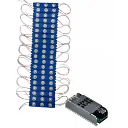 20 Adet 12 Volt 1.2 Watt 3 Lensli Mavi 2835 SMD Led Modül IP65 5A Slim Trafo Set