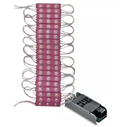 20 Adet 12 Volt 1.2 Watt 3 Lensli Pembe 2835 SMD Led Modül IP65 5A Slim Trafo Set