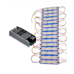 20 Adet 12 Volt 1.5 Watt 3 Lensli Mavi 2835 SMD Led Modül IP65 Modül 5A Trafo Set