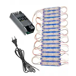 20 Adet 12 Volt 1.5 Watt 3 Lensli Mavi 2835 SMD Led Modül IP65 Modül 5A Trafo ve Arapurlu Güç Kablolu Set
